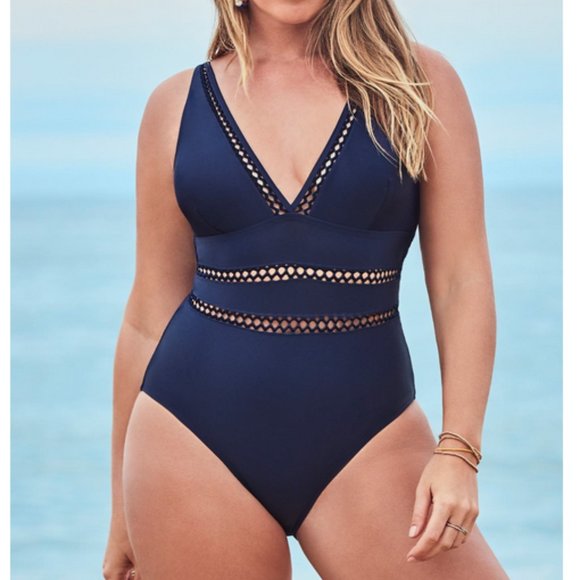 Swimsuits For All Midnight Blue Mesh One Piece - Picture 1 of 4